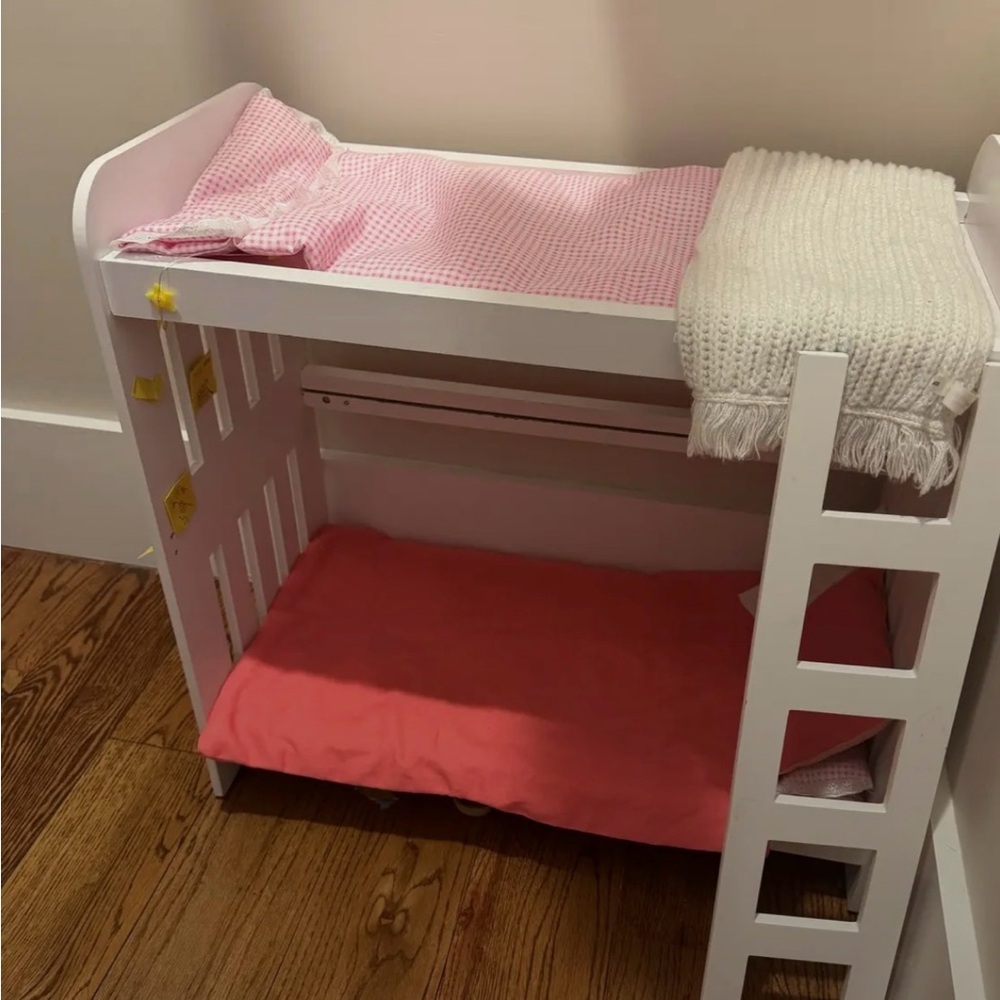 White Doll Bunk Bed with Pink Bedding